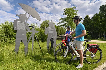 Deutschland, Bayern, Oberpfalz, Neumarkt, König-Ludwig-Kanal-Radweg, Infoschilder über den Kanalbau, ebike, fahrradfahren, engl. Germany, Bavaria, Upper Palatinate, close to Neumarkt, part of König-Ludwig-Kanal- bike way, ebike, biking